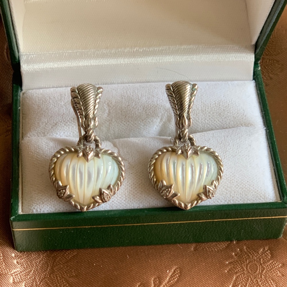 Judith Ripka SS mother of pearl heart earrings